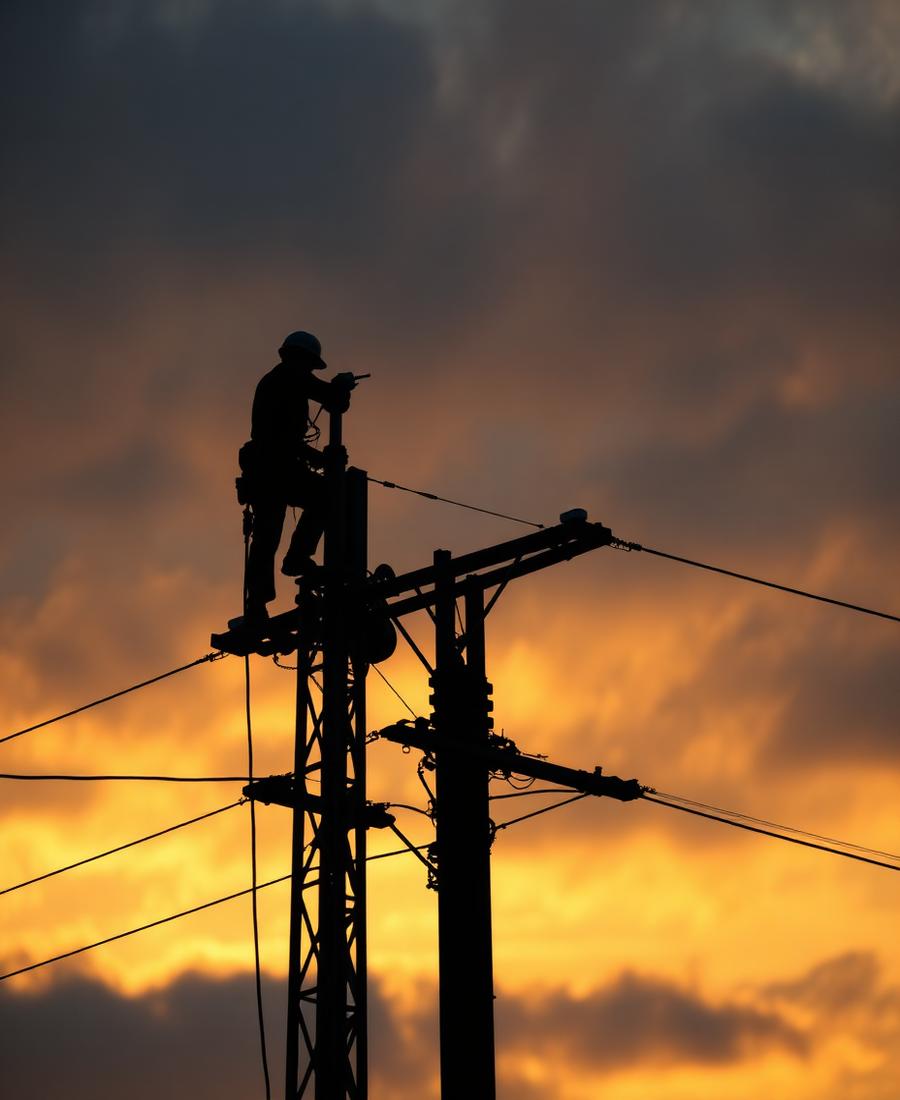 Monter konstrukcji energetycznej o zachodzie słońca